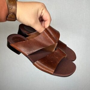 Enzo Angiolini Leather Brown Slide Sandals Heeled Mules Women's Size 7.5 M